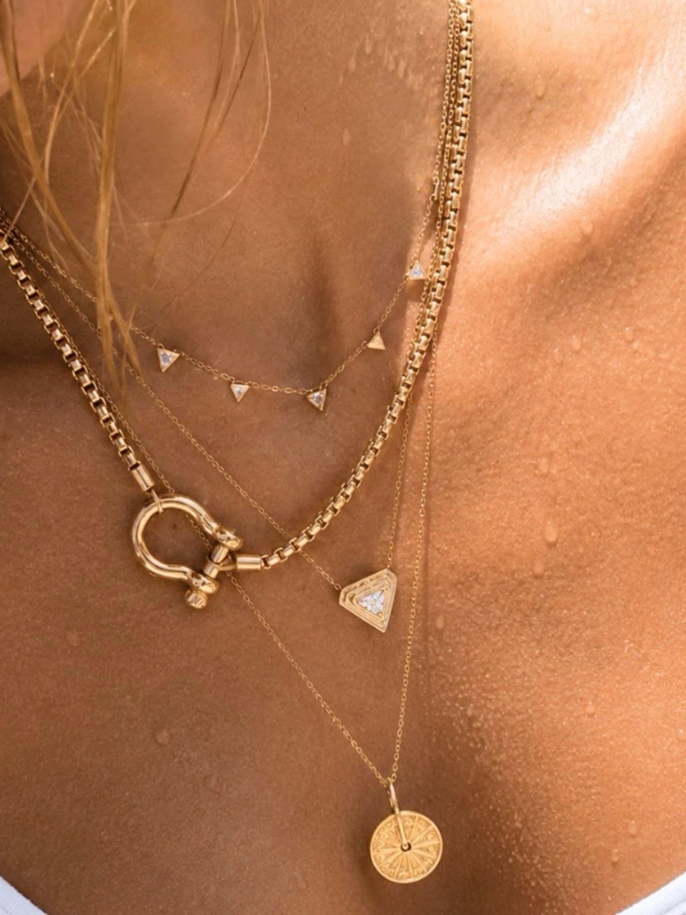 Tarnish free gold caribiner necklace